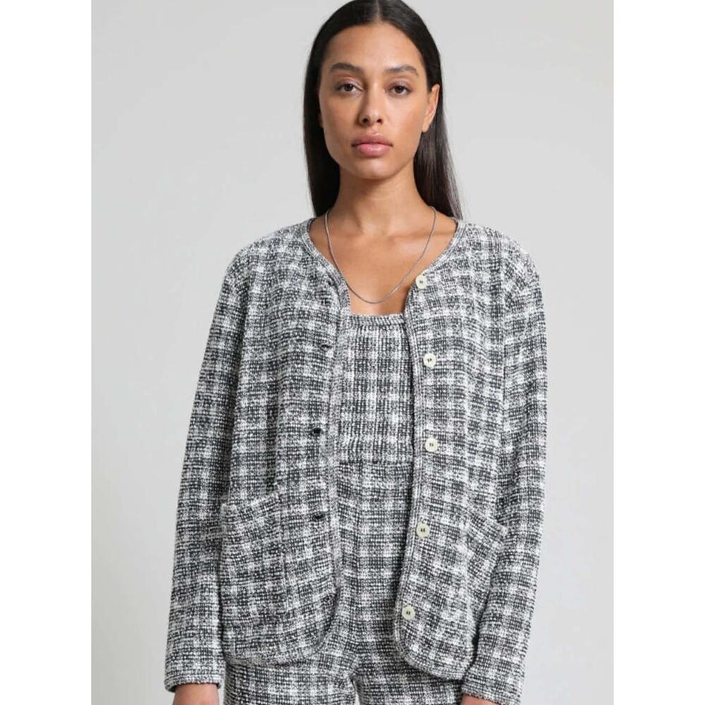 leset S Talin Boxy Cardigan in Navy/Ecru